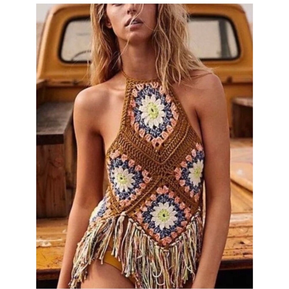 Free People Summer Of Love Croquet Halter Top Sz M/L NWOT